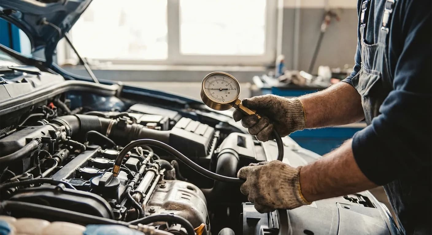 Technicien effectuant un test de pression pour résoudre la panne P2263