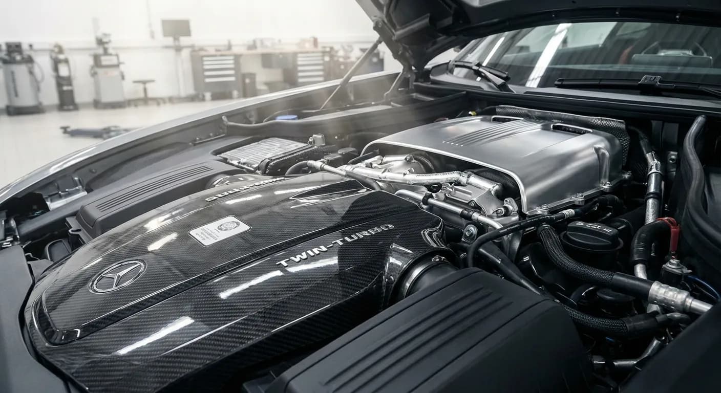 Vue détaillée d'un moteur haute performance Mercedes-AMG
