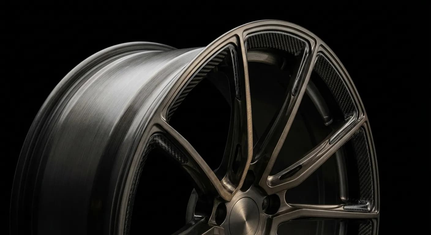 Gros plan iconique d'une jante en aluminium de haute performance sur fond noir