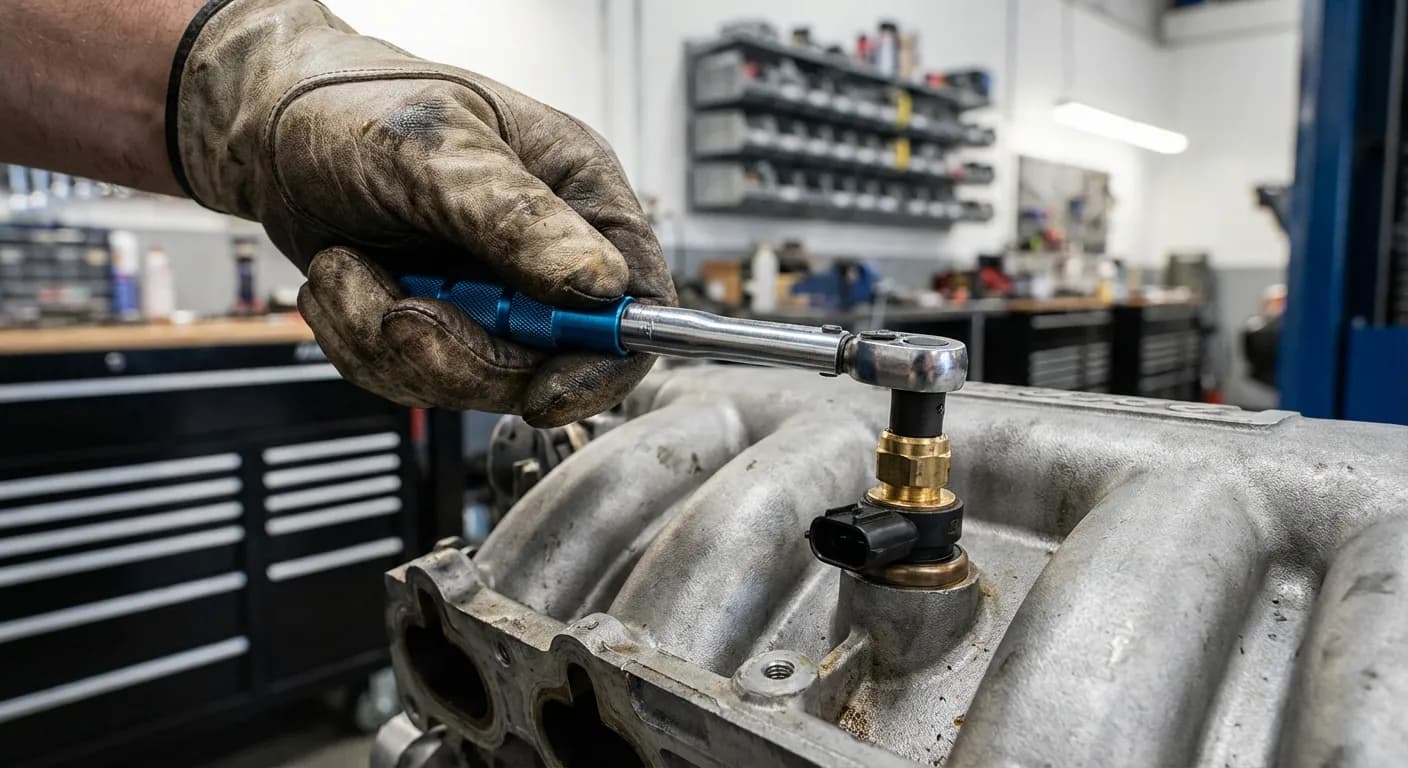Mécanicien réparant le capteur de position du collecteur d'admission