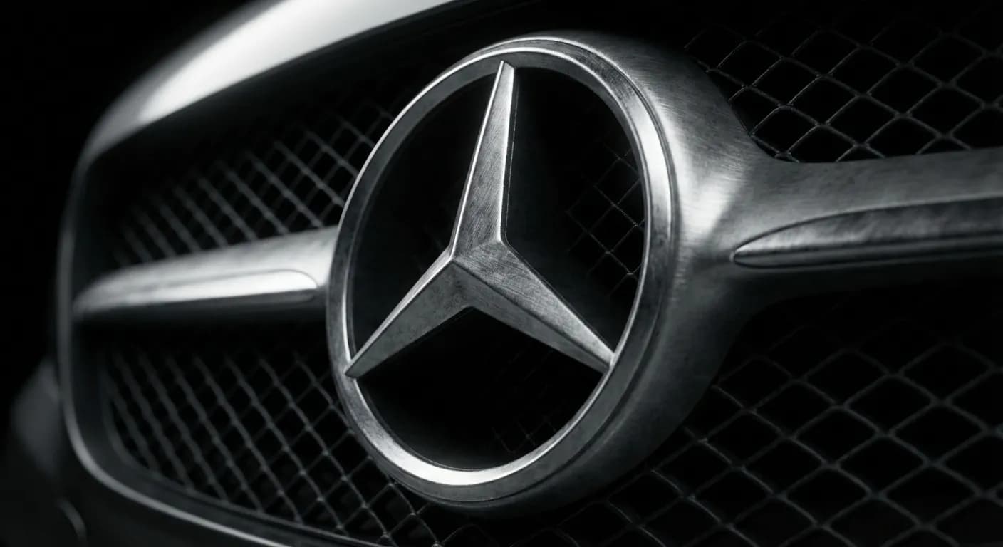 Gros plan sur le logo emblématique de l'étoile Mercedes-Benz