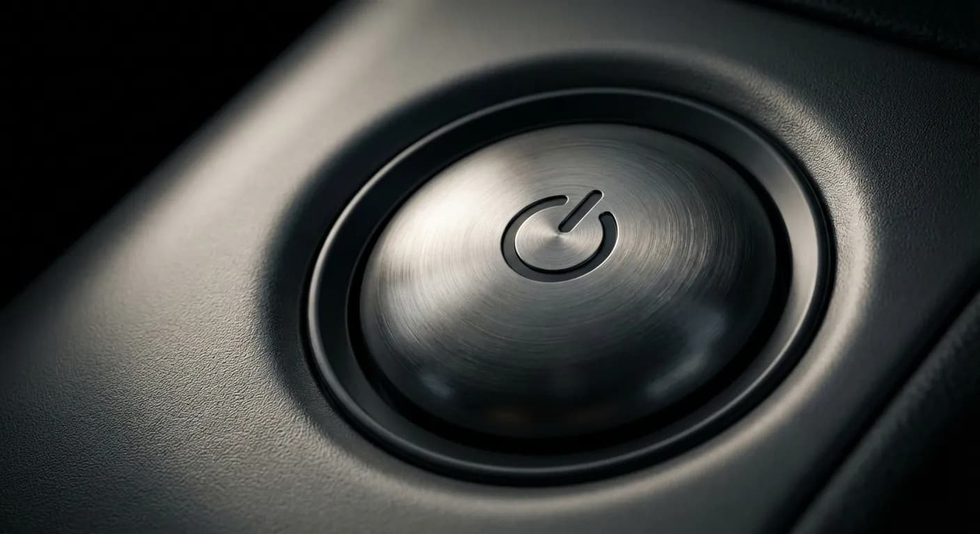 Bouton de démarrage de voiture moderne en gros plan