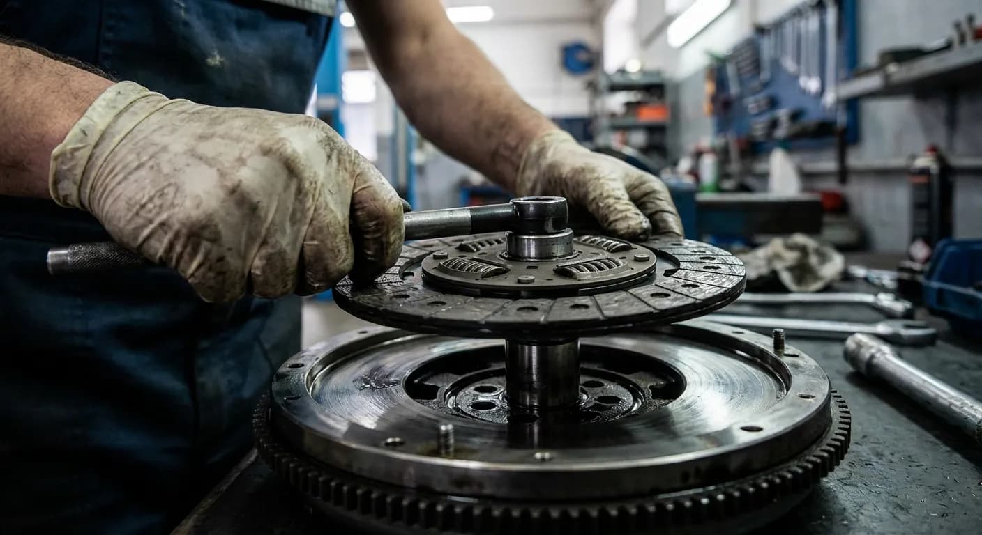 Installation technique d'un disque d'embrayage sur un volant moteur bimasse