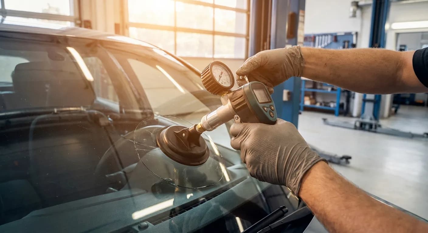 Technicien spécialisé effectuant une réparation d'impact avec un équipement de haute précision