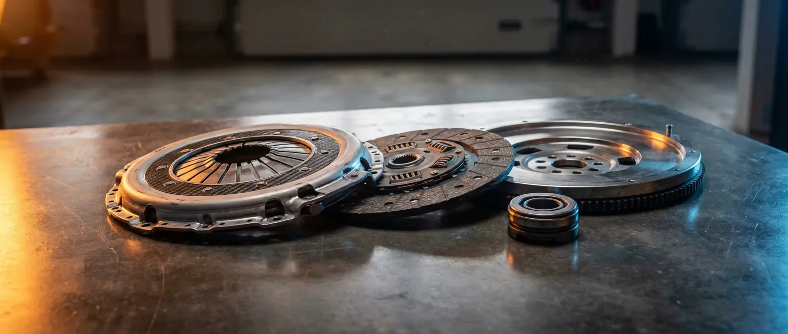 Vue cinématique d'un système d'embrayage automobile haut de gamme avec éclairage studio professionnel