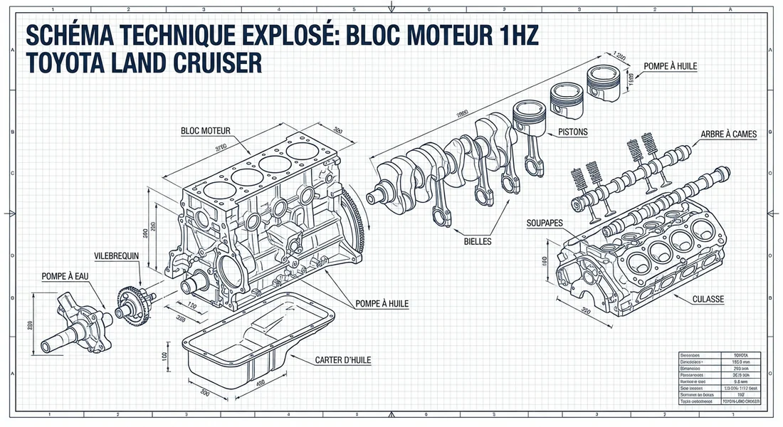 Schéma technique du moteur diesel 1HZ de Toyota
