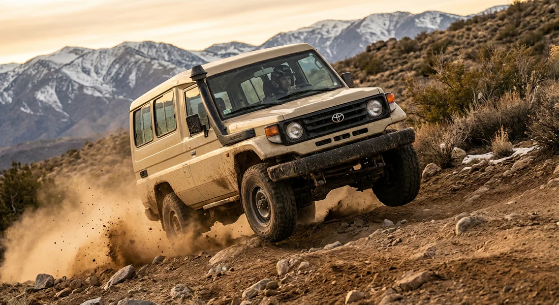 Toyota HZJ 75 en situation de franchissement rocheux