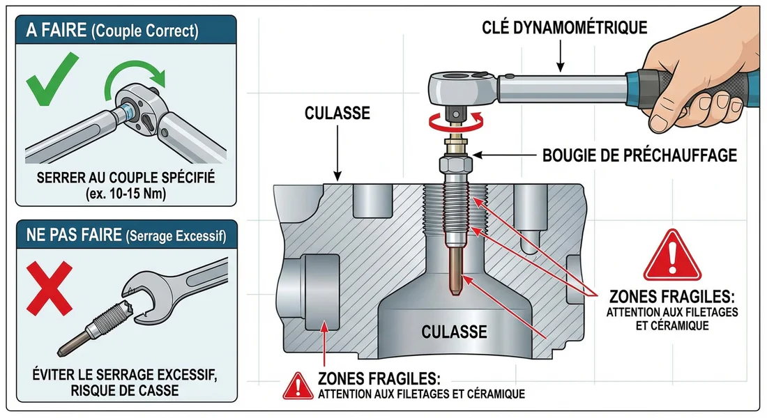 Schéma explicatif sur les précautions de serrage et risques de casse