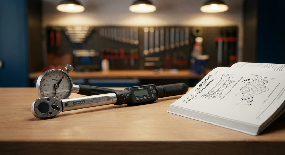 Outillage spécifique incluant clé dynamométrique et rapporteur d'angle pour moteur PSA.