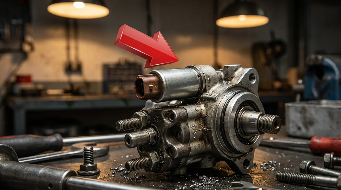 Photo d'une pompe haute pression Delphi montrant l'actuateur IMV.