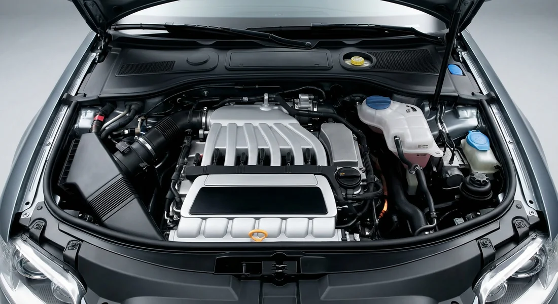 Vue du moteur 3.2 VR6 sous le capot d'une Audi TT