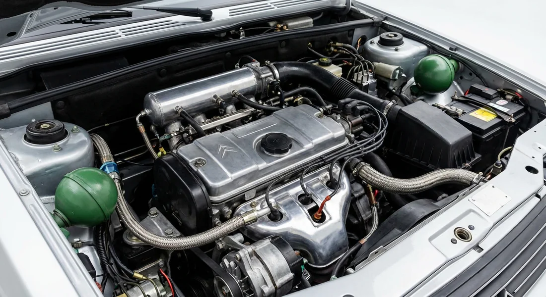 Moteur XY de 1360 cm3 sous le capot d'une Citroën BX 14.