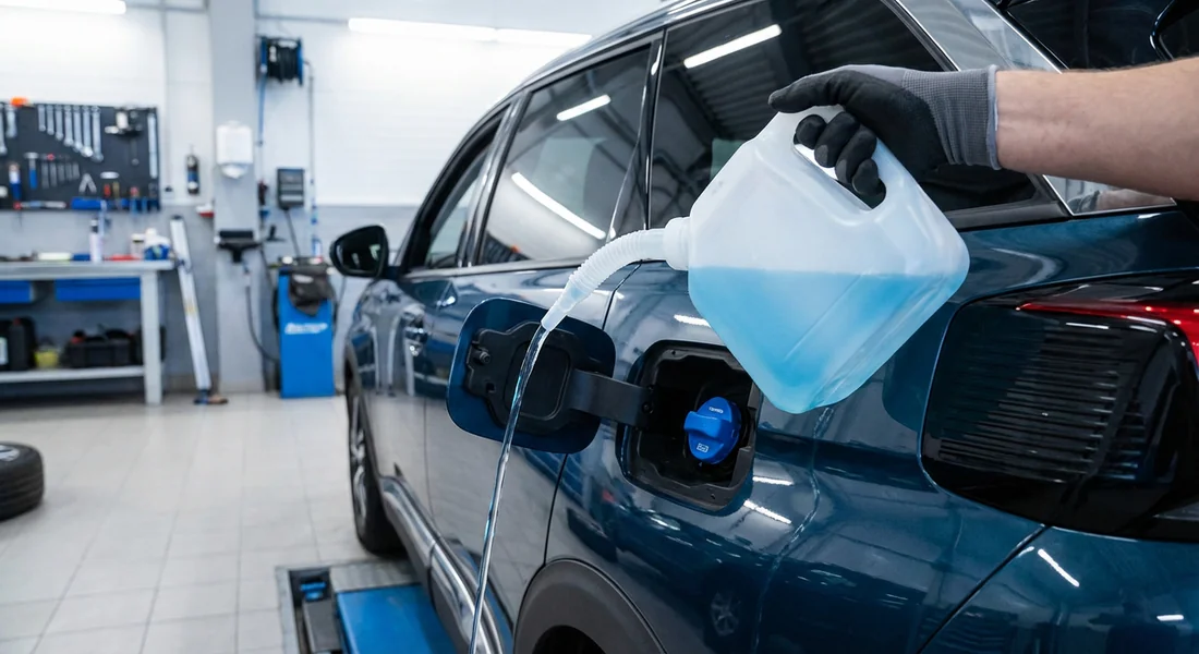 Remplissage du réservoir AdBlue d'une Peugeot 5008.