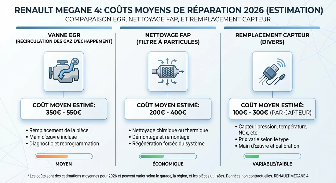 Comparatif des coûts de réparation antipollution pour Mégane 4 en 2026