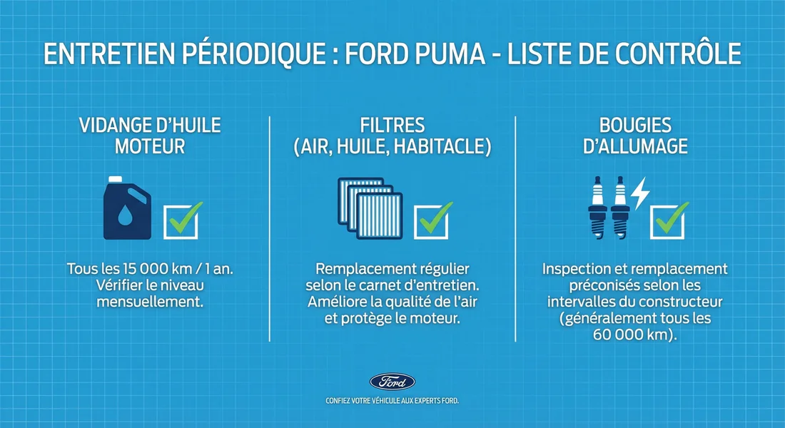 Infographie du plan d'entretien périodique Ford Puma E85