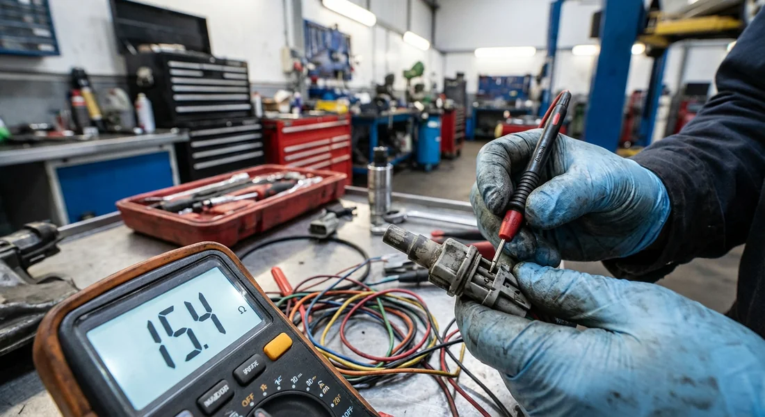 Test de résistance du capteur de température avec un multimètre.