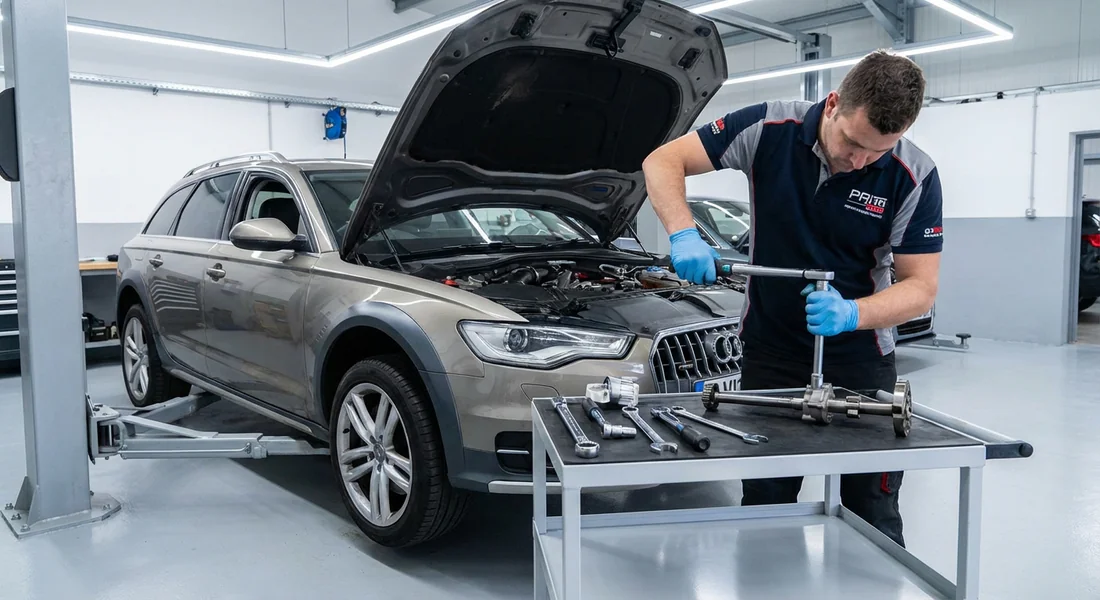Mécanicien effectuant le remplacement préventif de l'axe de pompe à huile.