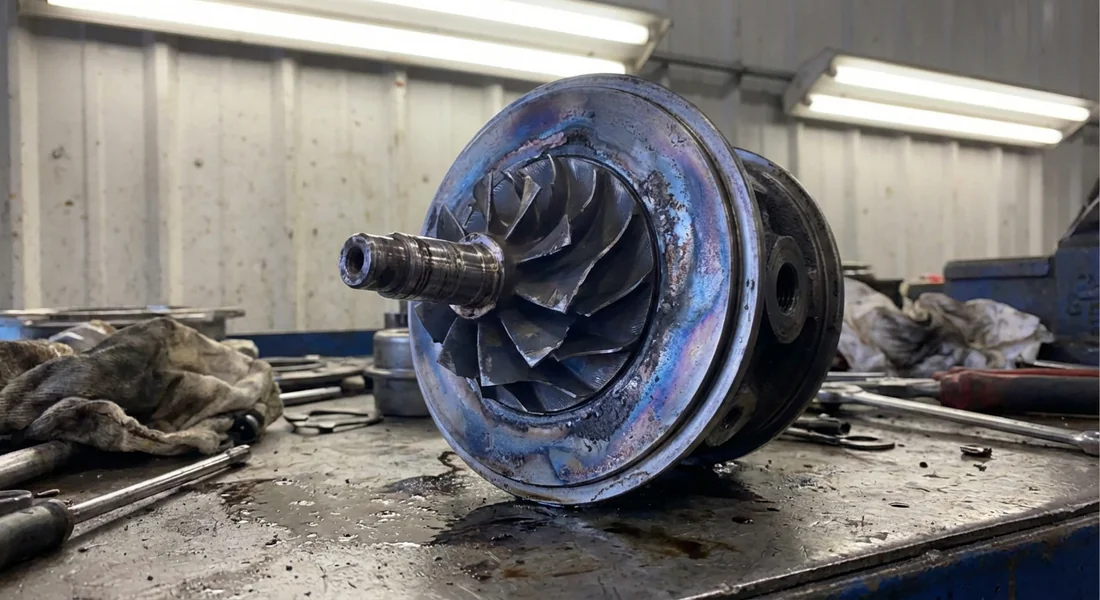 Turbocompresseur cassé à cause d'un défaut de lubrification moteur.