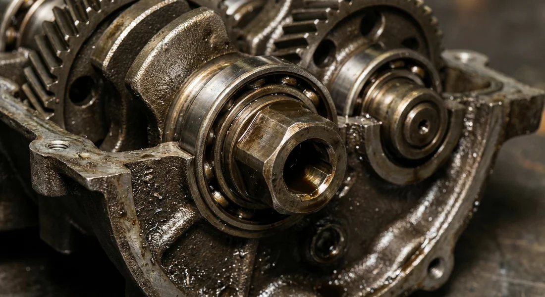 Vue détaillée du module d'équilibrage et de l'entraînement de pompe à huile.