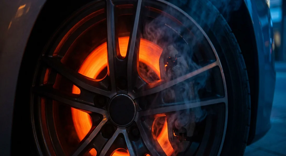 Disque de frein en surchauffe provoquant le blocage de la roue.