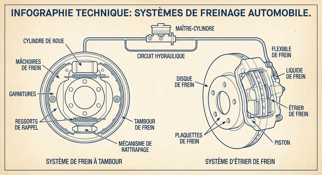 Schéma technique des composants d'un frein bloqué.