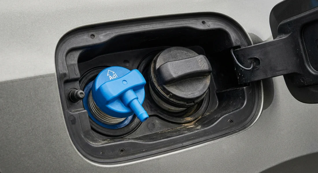 Emplacement du réservoir AdBlue sous la trappe à carburant du Tiguan